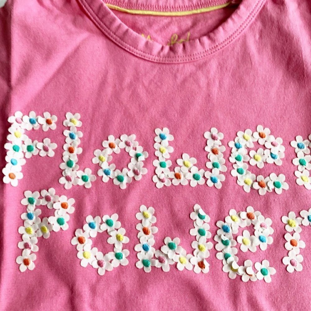 NWT Mini Boden Floral Power Applique Flutter Slogan T-shirt for Girls - Picture 2 of 8